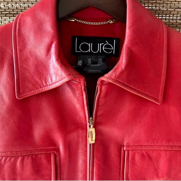 VTG 80s 90s Laurel Escada Butter Soft Red Leather Cropped Zip Jacket Small 36 - Picture 3 of 5